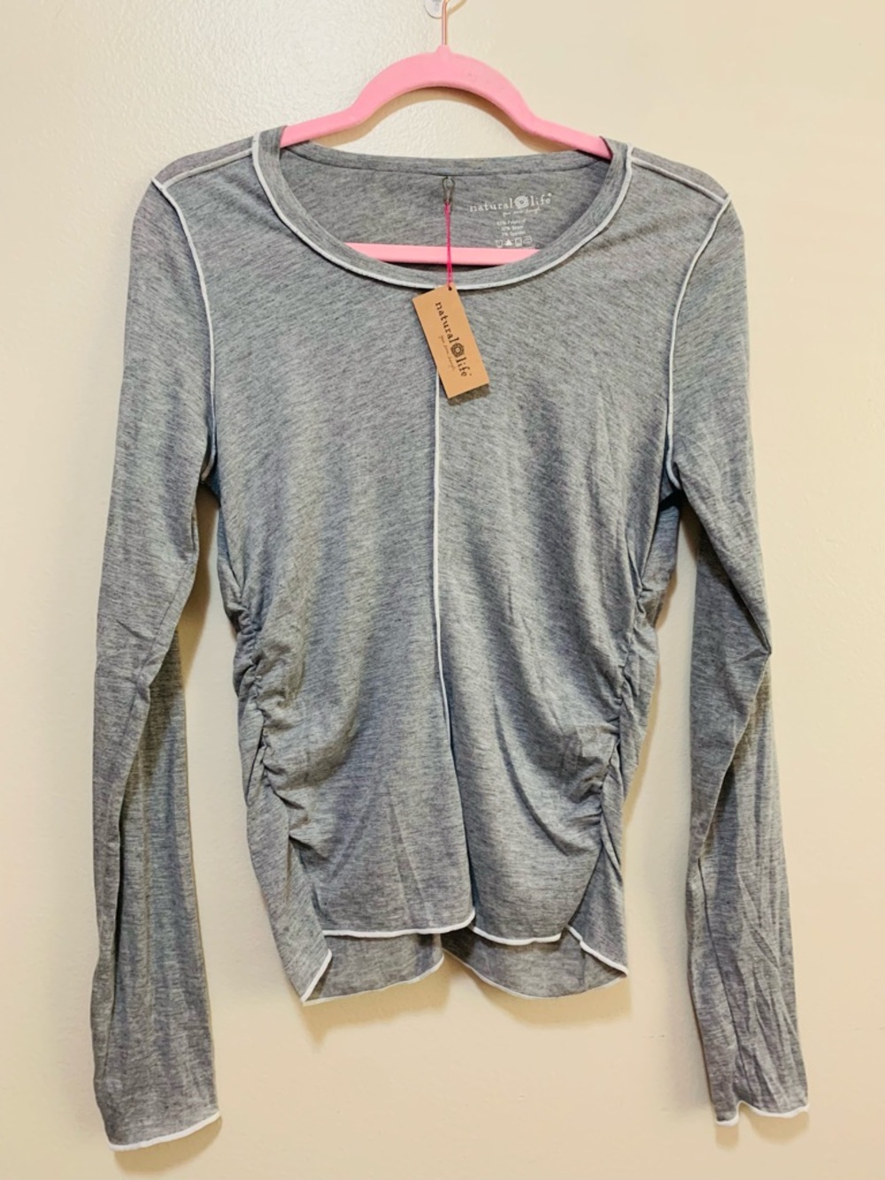 Natural Life Women's Gray Ruched Long-Sleeve Tee size medium